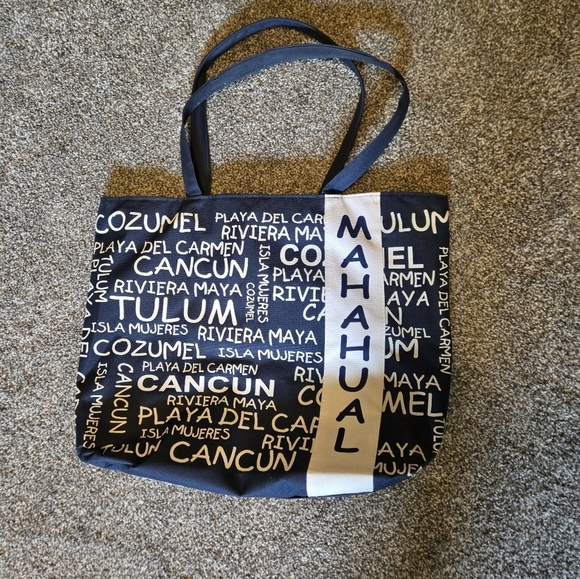 None Handbags - Stylish Blue and White Tote Bag